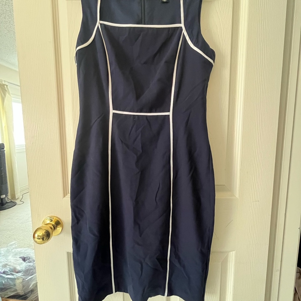 Elegant Navy Blue Dress with White Accents